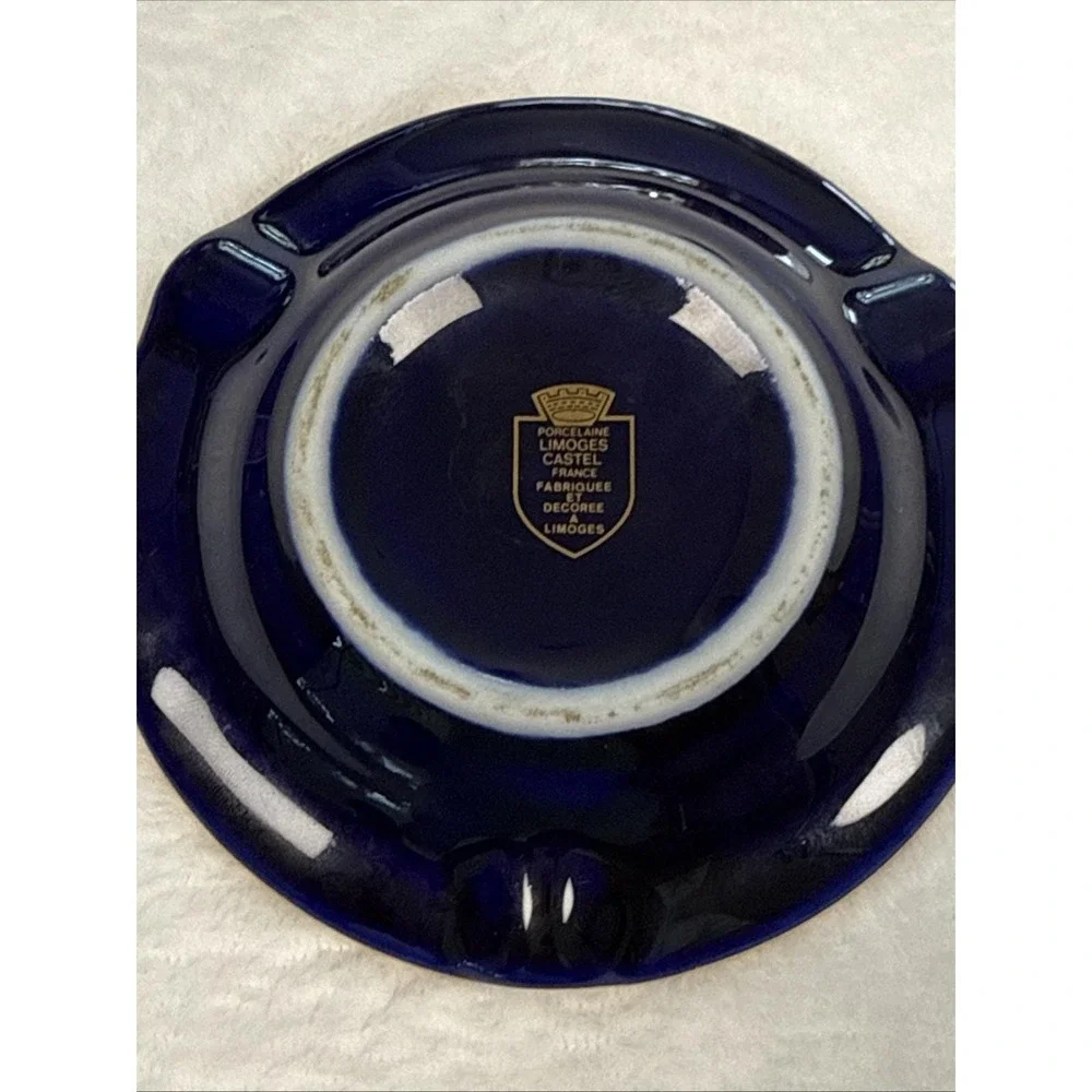 Vintage Limoges Castel France Cobalt Blue Gold Porcelain Ashtray Courting Couple